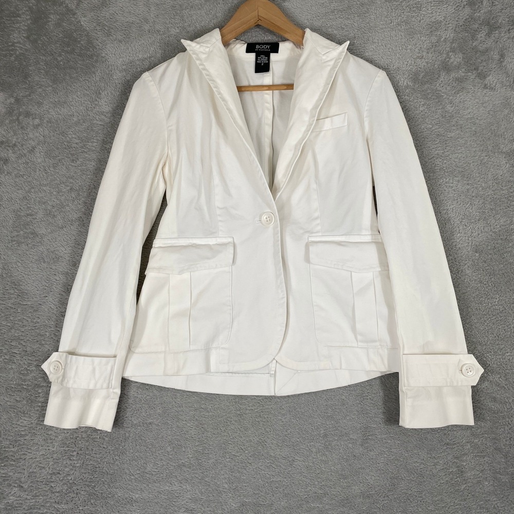 Body by Victoria Blazer Womens 2 White Utility Military Safari Stretch Jacket